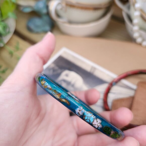 Vintage Floral Cloisonne Bangle Bracelets, Set of 3 - Picture 10 of 14